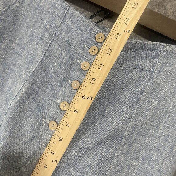 Magic Linen Crop Pants Womens Sz M Blue‎ 100% Linen Pockets Button Close Elastic - Picture 7 of 8